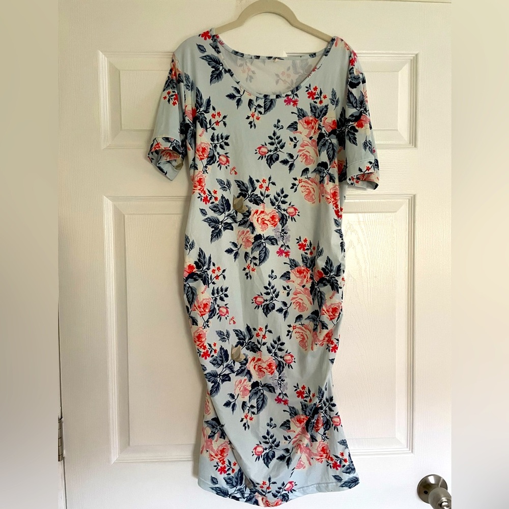 Blue Floral Amazon maternity body con dress